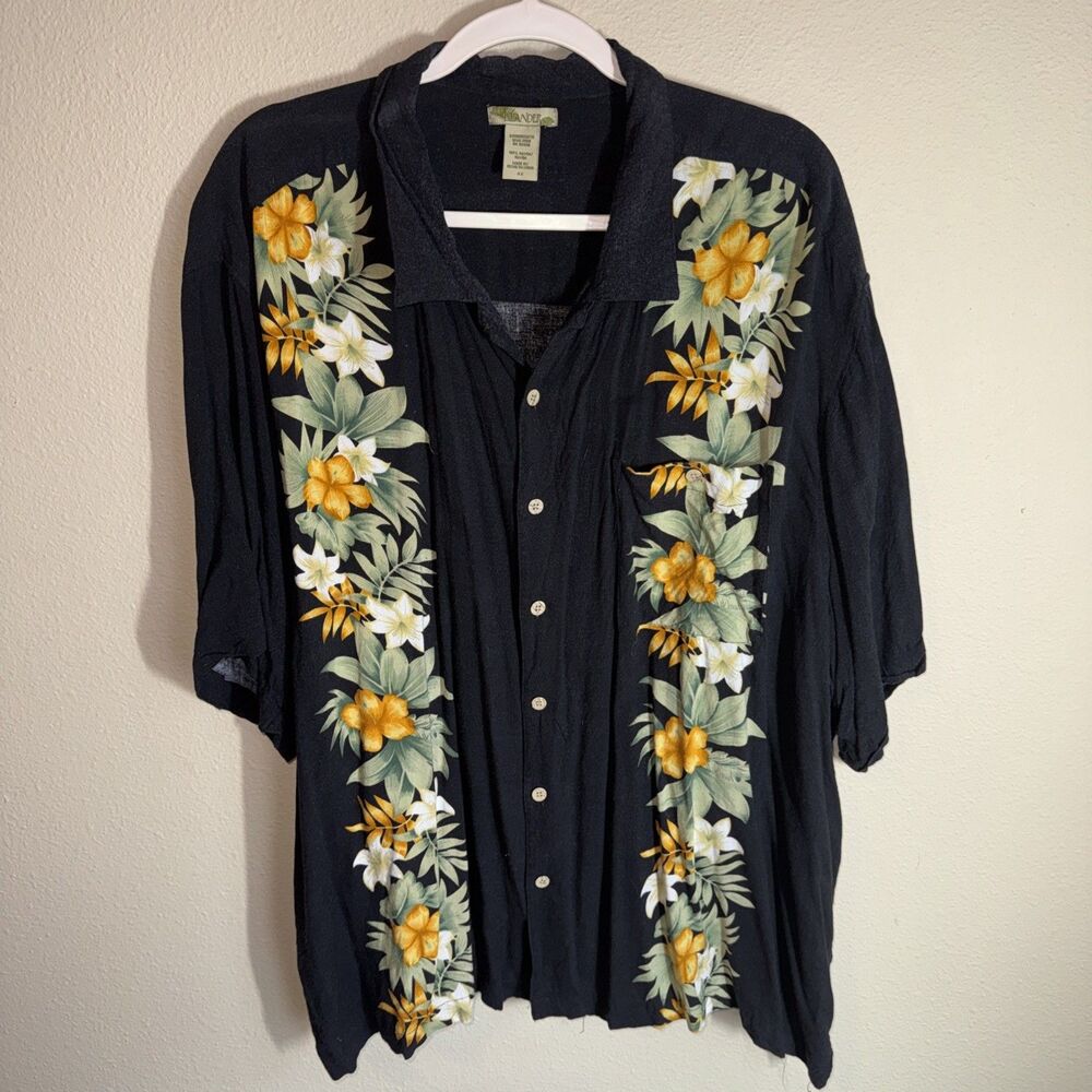 Islander Men’s Hawaiian Shirt Black Vertical Floral
